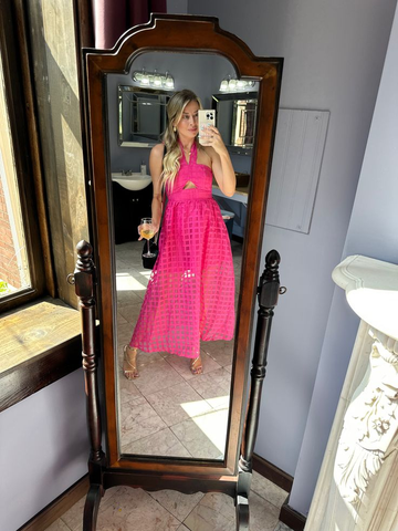 Pink Halter Tulle A Line Prom Dress Party Dress HZ1023